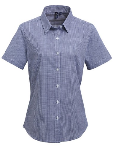 P-PR321-Womens Microcheck (Gingham) Short Sleeve Cotton Shirt